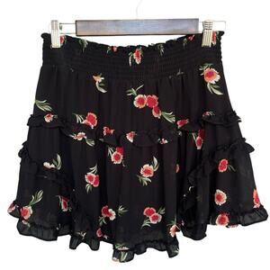 Urban Outfitters Womens Floral Mini Skirt Medium Black Lined Stretch Ruffle